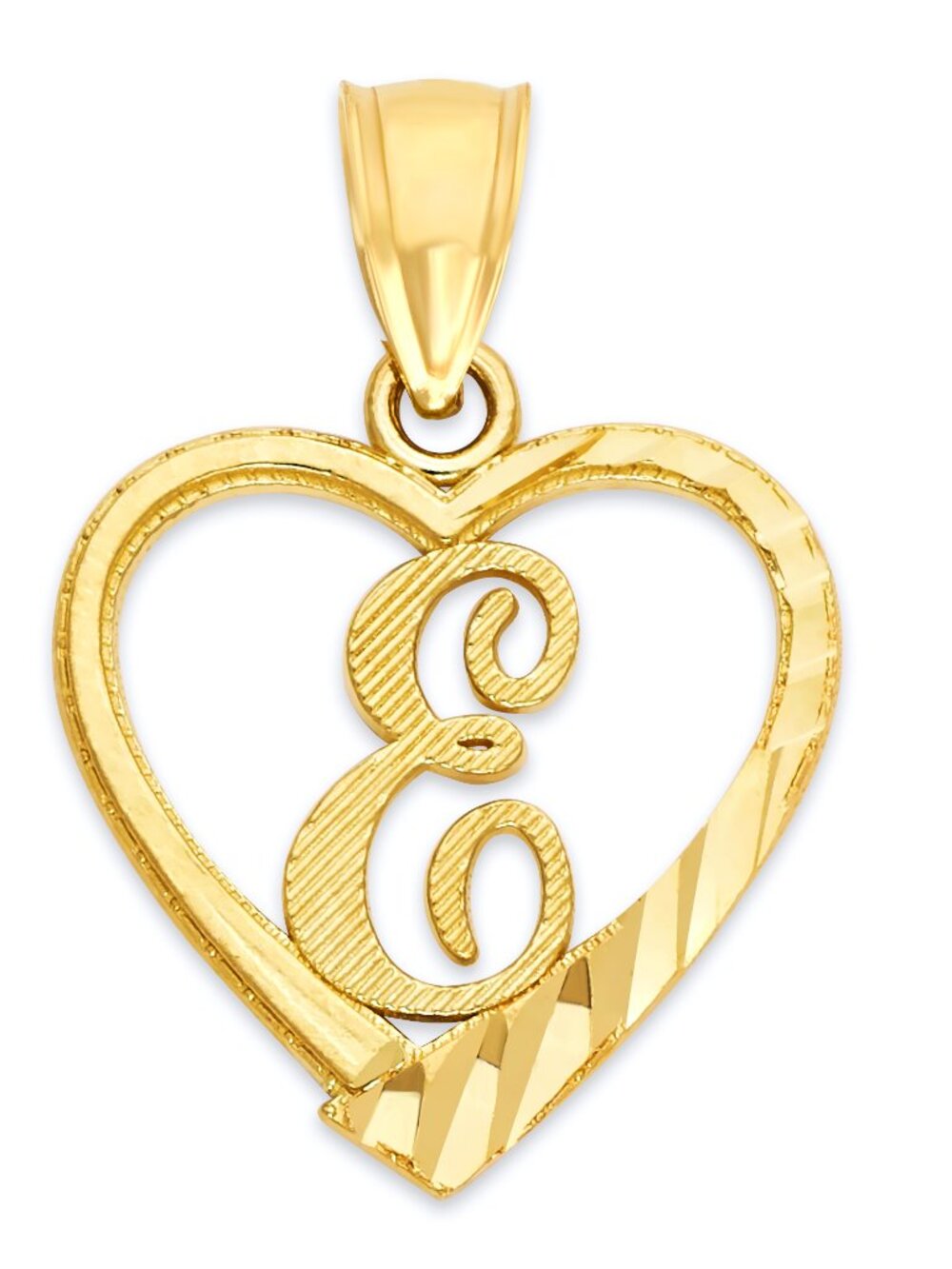 10k Solid Gold Initial E Heart Pendant Necklace - Personalized Letter Jewelry